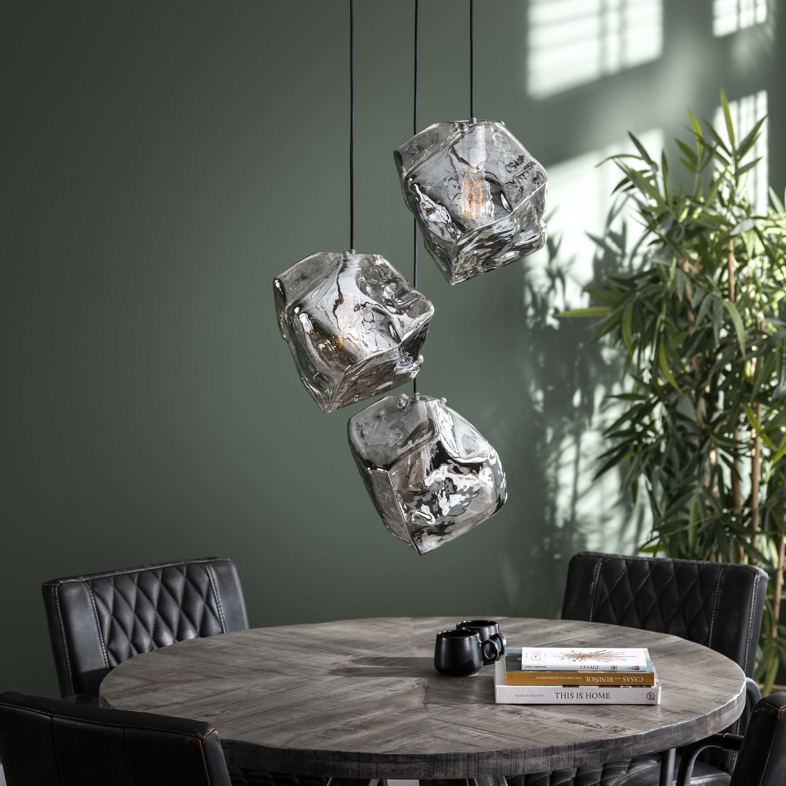 Hanglamp 3L rock chromed getrapt